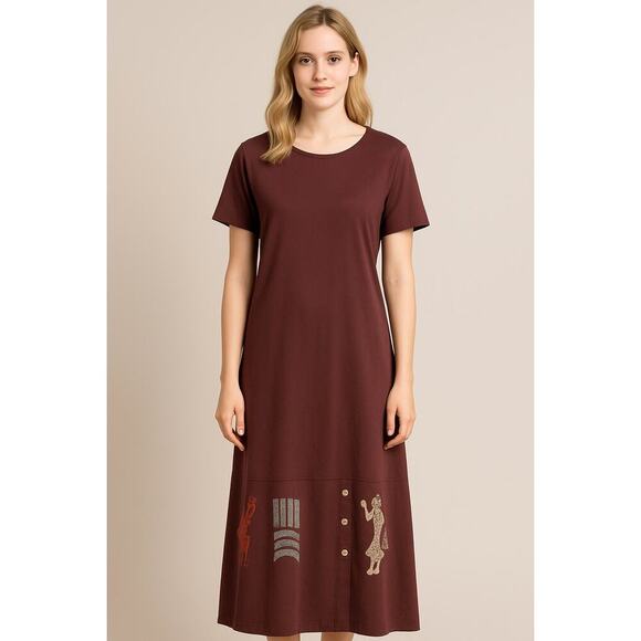 Vintage Blue Cactus Maxi Dress Size Medium Maroon Short Sleeve Southwestern USA - Picture 10 of 10